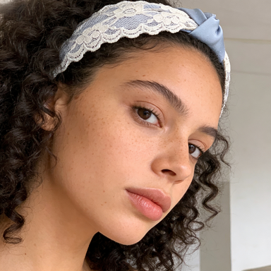 Blue Satin & Lace Knot Headband