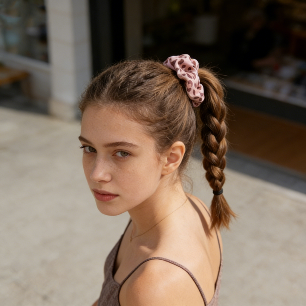 Pink Leopard Print Satin Scrunchie